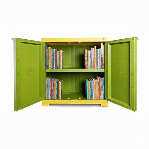 Image of Cello Novelty Compact Bookshelf, Green & Yellow | 2 Dustproof Doors | Space Saving Cupboard | Plastic Book Shelf | Multipurpose Book Shelf for Home, Office | Book Organizer for Library