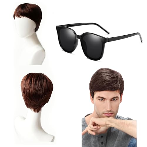 AWAVM Short Brown Mens Wig, Mens Wigs for Daily Use, Costume