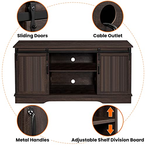 Yaheetech Tv Stand For Tvs Up To 65" With Sliding Barn Door, 58'' Farmhouse Media Entertainment Center Storage Tv Console Table With Adjustable Shelves For Living Room, Dark Walnut #TOP7
