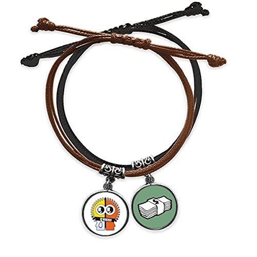 Pulsera Universo y Alien tricolor en cuerda y cuero con diseño de amuleto de la fortuna