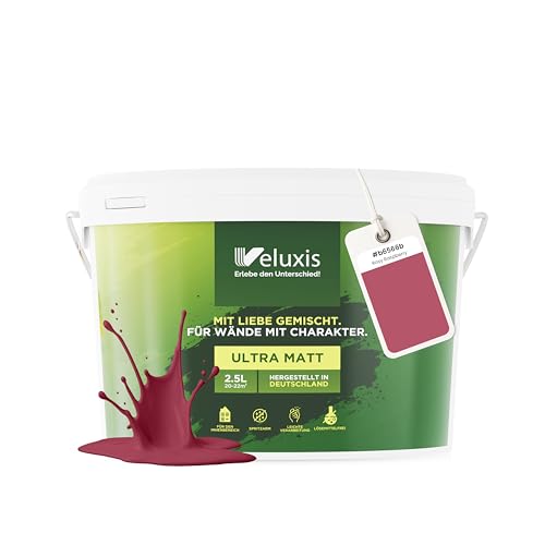 Veluxis® Wandfarbe Pink für den Innenraum - 2,5 Liter & Deckkraft-Klasse 1, Streifenfrei, tropfarm & Öko Farbe, VOC-frei - (Rosy Raspberry)