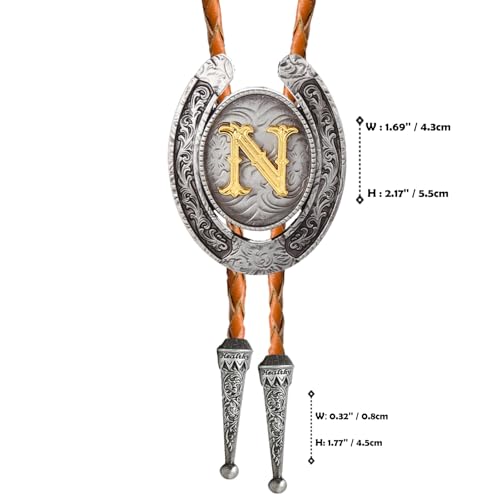Image of Bolo tie for Men Western Cowboy Brown Leather Necktie Initial Letter ABCDJMR to Z Bolo ties for Women
