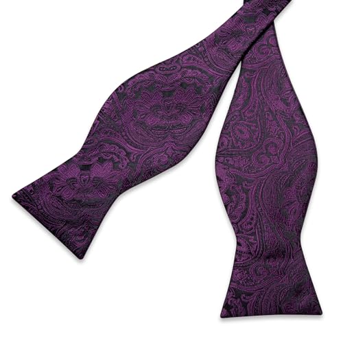 Image of DiBanGu Silk Bow Ties for Men Striped Solid Paisley Self Bowtie and Pocket Square Cufflinks Formal Tuxedo Bowtie Set Wedding, Purple Paisley