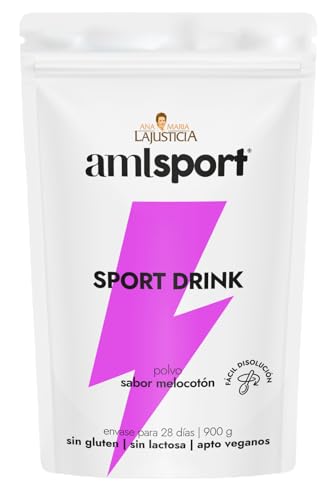amlsport Bebida Deportiva Sport Drink | En Polvo | Sabor Melocotón | 900 Gramos | Sin Gluten | Sin Lactosa |Sin edulcorantes | Apto Veganos | Envase para 28 Días.