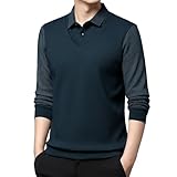 Herren Gestreiftes Revers gefälschtes zweiteiliges Hemd Langarm gefälschtes 2-teiliges Strickhemd...