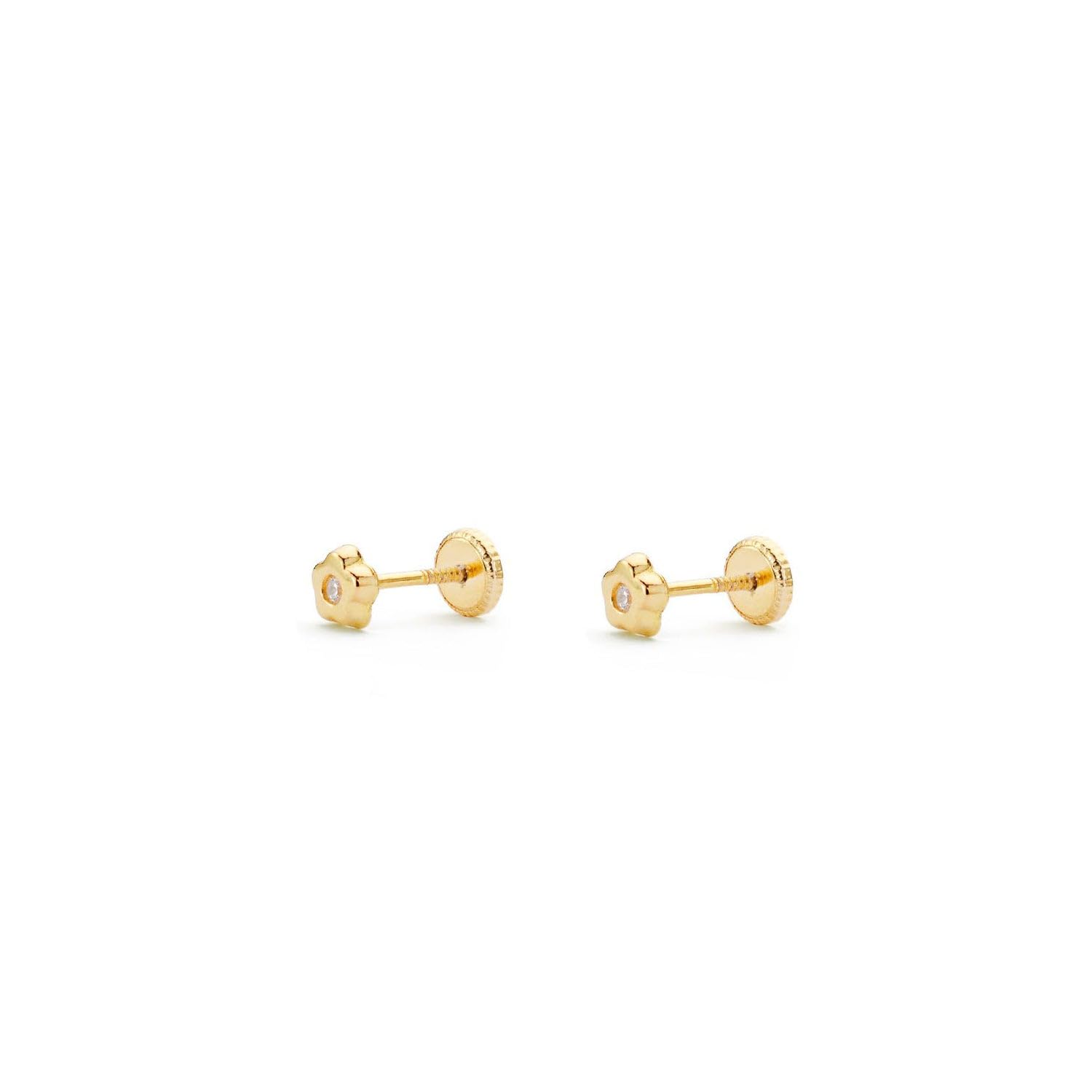 Pendientes Bebe Oro Amarillo 9K Flor Margarita Circonita Brillo - Certificado Garantía - Mondepetit - 1811