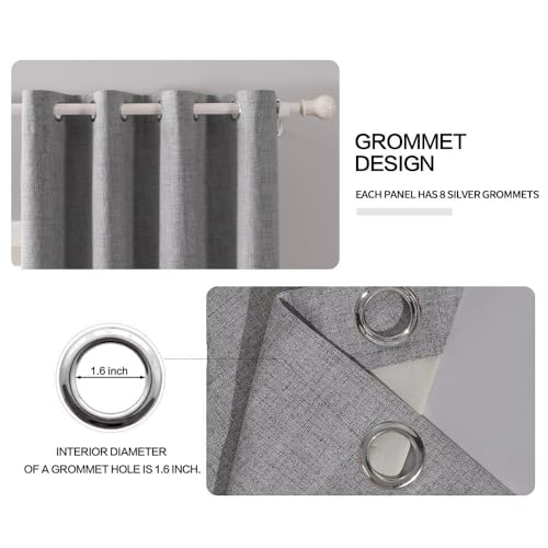Image of MIULEE Linen Texture Curtains for Bedroom Solid 100% Blackout Thermal Insulated Grey Curtains Grommet Room Darkening Curtains /Draperies Luxury Decor for Living Room 52x108 Inch (2 Panels)