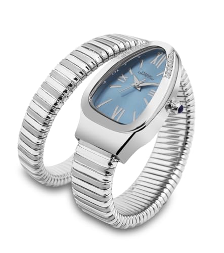 Image of French Connection Eternelle Curve | Sky Blue Dial with Silver Case | Flexible Wrap Bracelet Strap | Crystal Accent Design | Roman Numerals Analog Watch for Women - FCN0142USM