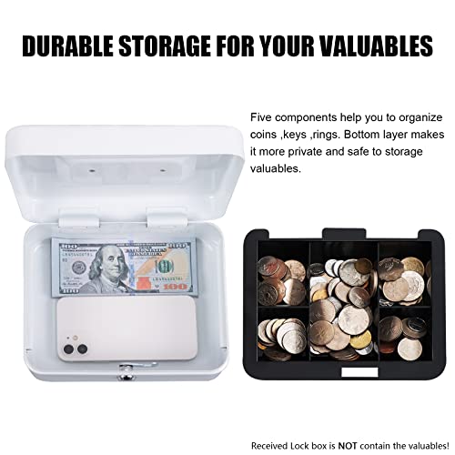 Image of KYODOLED Medium Cash Box with Money Tray,Small Safe Lock Box with Key,Cash Drawer,7.87 inchx 6.30 inchx 3.54 inch White Medium