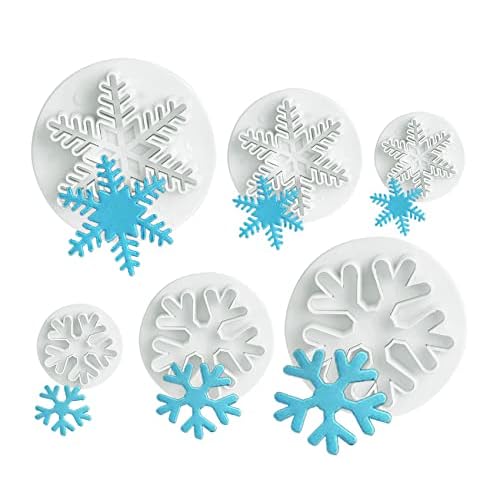ilauke 6PCS Snowflake Cookie Cutters Decorating Fondant Embossing Tool Christmas Cookie Cutters Snowflake Plunger Cake Cutter