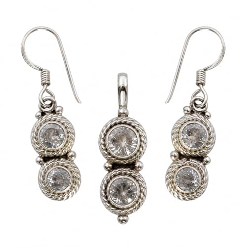 Juego de joyas de cuarzo de cristal para el día de San Valentín con pendientes de plata