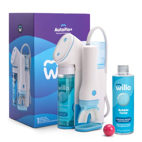 Willo AutoFlo Kids Fully Automatic U-Shaped Electric Toothbrush with 2 Minute Timer App Connectivity Soft Bristles Plaque Removal Bubble Dye-Free Toothpaste Medium - Ages 8-11 Years