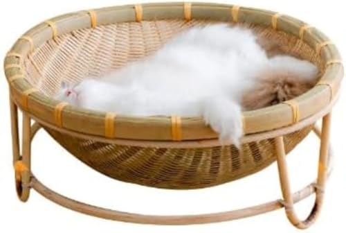 Ambety 竹編み ペットベッド 猫用ハウス ラタン 手編み 天然素材 ペットハウス クール 猫ベッド 犬ベッド 小型犬 夏用 通気性 ひんやり ござ 洗える 耐噛み 犬猫兼用寝床 籐ベッド ペット休憩所 四季通用 (45cm)