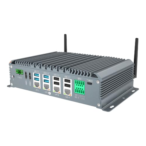 SunKol Fanless Industrial PC Windows 11 Pro Desktop PC, Intel I7-10710U 16GB RAM 512GB SSD, 4xLAN, 4xUSB 3.0, 4xUSB 2.0, 6xCOM, 8xGPIO, Dual HDMI, VGA, Type-C, WiFi, Rugged Mini Computer