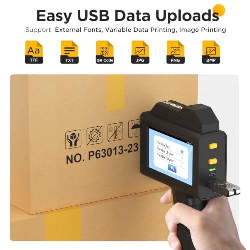 Image of Handheld Inkjet Printer 1.0 Inch Print Height Weighs Only 400g for Batch Code Date Lot Number Print on Plastic Carton Wood Metal Glass Aluminum with 42ml Fast Dry Ink (Black)