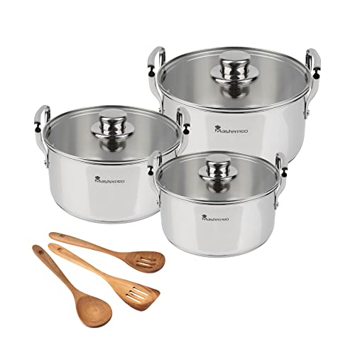 MasterPro Smart | Kit di Cucina | Batteria da 6 Pezzi e 3 Utensili | Pentole in Acciaio Inox | Set di Pentole di 11,7 L, 6,5 L e 3,1 L | Per Tutti i Piani Cottura