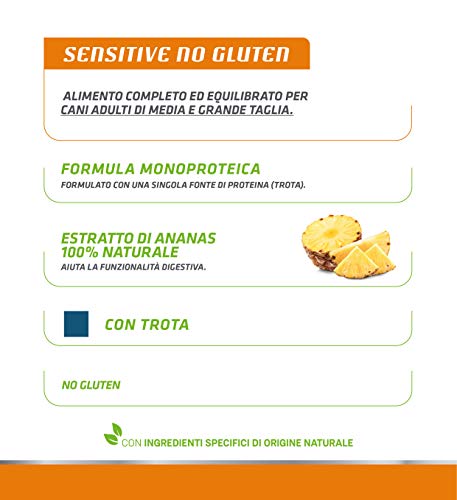 Natural Trainer Sensitive No Gluten Medium - Maxi, feuchtes Futter für Hunde mit Forelle und Vollkornprodukten, 12 x 400 g