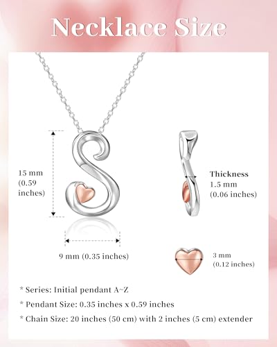 Mesovor Silver Initial Necklace for Women, Sterling Silver Plated Jewelry | Classic Letter Name Pendant Necklace with Rose Gold Heart, Gifts for family Mother Sister Wife, 20 Inch Chain - Image 3