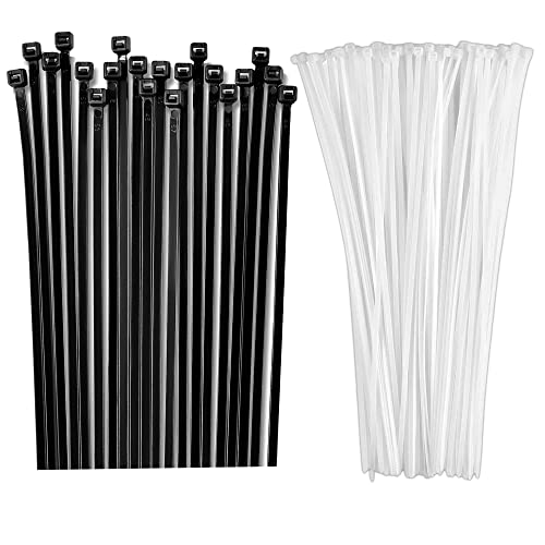 15" Black And White Zip Cable Ties (100 Pack), 120Lbs Tensile Strength - Heavy Duty, Self-Locking Premium Nylon Cable Wire Ties For Indoor And Outdoor By Bolt Dropper #TOP15