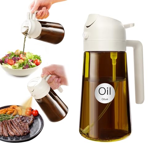 Image of YARRAMATE 16oz /470ml 2 in 1 Oil Sprayer for Cooking with Stickers, Dark Amber Food-Grade Olive Oil Dispenser Bottle for Kitchen, Air Fryer, Grill - Light Blockage (White)