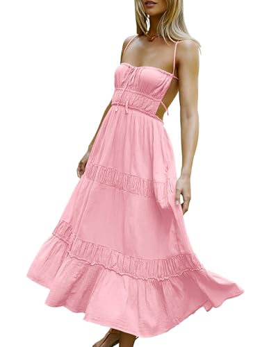 Image of VIUTIL Flowy Maxi Dress for Women Summer Cotton Backless Beach Long Dress with Pockets 2026