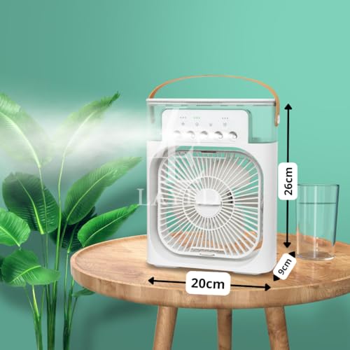 Ventilador Umidificador Portátil de Mesa | Cor Verde, 3 Velocidades, Climatizador, Tanque de Água, L