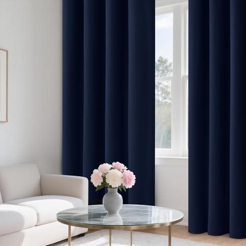 Image of COSVIYA 100% Navy Blue Blackout Curtains for Kids Room 72 Inches Length | Room Darkening Light Blocking Drapes for Bedroom, Thermal Insulated Grommet Window Panels with Black Liner, W40xL72, 2 Panels