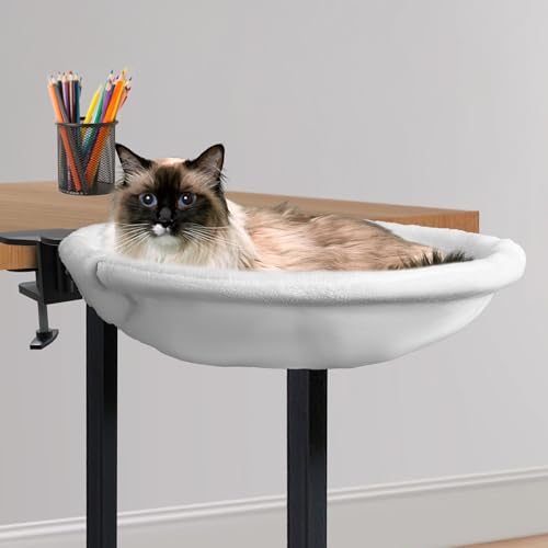 POMESEA 猫用ベッド 卓上猫ベッド 省スペース 猫用デスクベッド 取り付け簡単 フレーム付き デスク取り付け型 耐荷重20kg