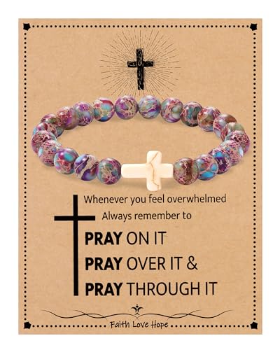 Image of Cross Bracelets for Women, Christian Gifts for Women Stocking Stuffers for Teens Cross Bracelet Imperial Nature Stone Bead Bracelet Confirmation Baptism Gift for Teen Girls Christmas Religious Gift Cathlic Faith Jewelry