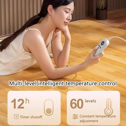 Electric Heated Carpet Rug, Adjustable Temperature & Timer, Non-Slip Carbon Crystal Mat, 59"x59" Area Heater for Home & Office, Cozy Warmth Floor Covering.