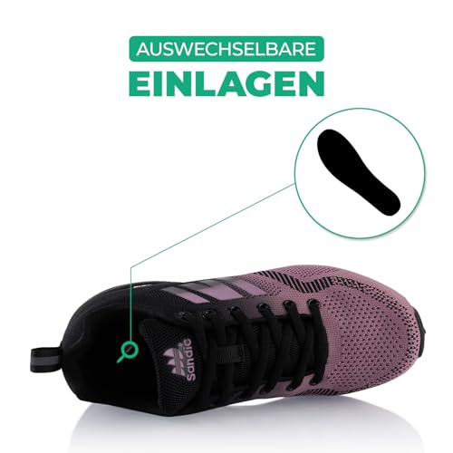 Fusskleidung® Damen Herren Wanderschuhe Atmungsaktive Trail Running Trekkingschuhe Lila Schwarz EU 36
