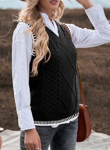 Image of EVALESS Oversized Sweater Vest for Women V Neck Sleeveless Solid Color Loose Pullover Sweater