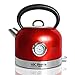 Produktbild ABC Lifestyle Wasserkocher Edelstahl Retro Design mit Temperaturanzeige - 1,7 Liter Vintage Retro Edelstahl Teekessel, Cool Touch Griff, Abnehmbarer Kalkfilter
