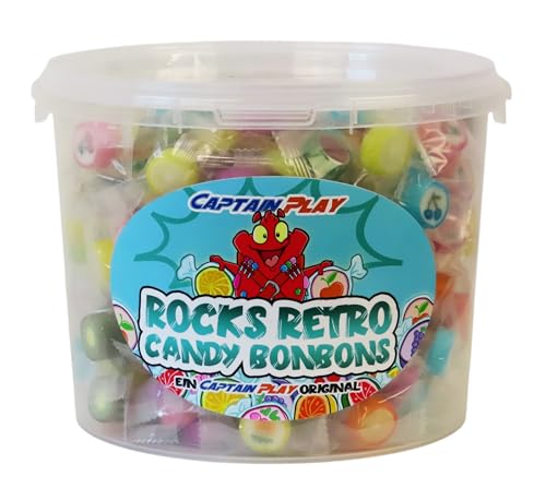 Party Bucket mit Rocks Retro Candy Bonbons in Einzelverpackung, 1er Pack (1 x 1 kg)