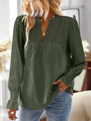 Womens Tops Butterfly Sleeve V Neck Blouses for Women Flowy Swiss Dot Ruffle Dressy Casual Long Sleeve Shirts2