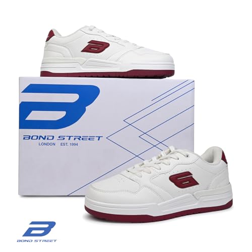 Image of Bond Street Men's White & Green Casual Sneakers | PU Upper Lace-Up Shoes for Men | Lightweight Footwear with Durable PVC Sole | Stylish & Comfortable Men's Fashion Sneakers