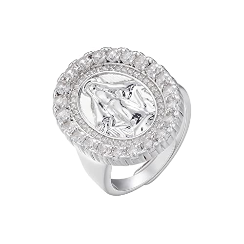 OIDIMS Our Lady of Guadalupe Virgin Mary Religious Ring Cubic Zirconia Statement Open Adjustable Rings Knuckle Middle Finger Bible Verse Prayer Rings Christian Jewelry for Women Men Unisex Gift, Metal, Cubic Zirconia