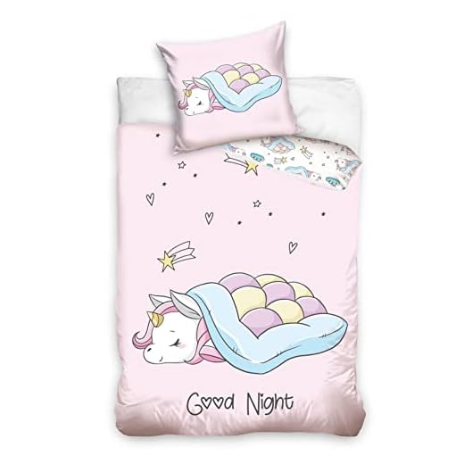 termana Einhorn Bettwäsche-Set Kinderbettwäsche Mädchen in rosa, Kissenbezug 80x80 + Bettbezug 135x200, süße Einhorn-Bettwäsche Good Night