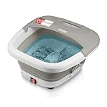 TZS First Austria - Fußsprudelbad 500W - Fußmassagegerät mit 3 Aufsätzen & 8 Massagerollen - Vibrations- & Luftblasenmassage, Infrarot- & Heizfunktion - Klappbar bis Größe 47 - Grau