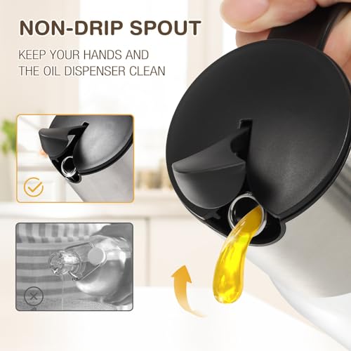 Vucchini Large Olive Oil Dispenser Bottle 17 oz - Auto Flip Condiment Container - Leakproof Vinegar Dispenser Glass Cruet Stainless Steel - Image 3