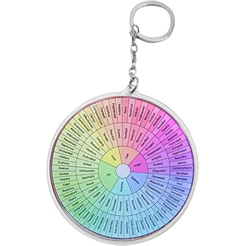 GUSHE Feelings Wheel Keychain Accessories,Emotion Wheel Pendant Decorations,Feelings Chart Color Wheel Round Sign,Feelings Wheel Double Sided Keychain,Feelings Wheel Keychain,Personalised Keyring (B) Cover