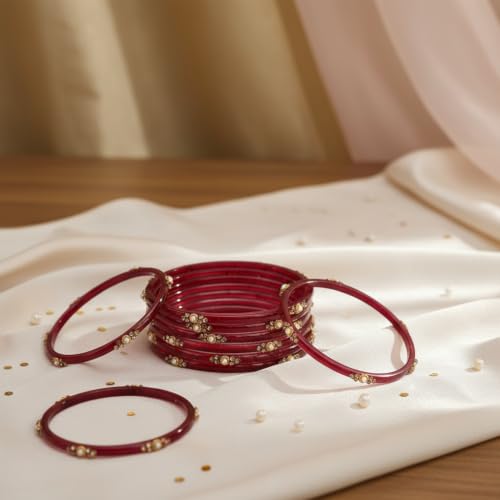 Image of SUNDRAM Women's Premium Fancy Glass Bangles for Women & Girls |with Zircon Gemstone Work & Charm| Traditional Ethnic Bangles Set of 12