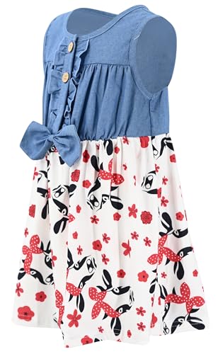 Unique Baby Girls Sleeveless Denim Dress with Knot Tie and Fun Print for Toddler and Big Kids2