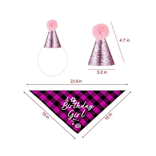 Yrovwenq family kitchen classic pink plaid pet puppy dog bandana with dog birthday party hat accessories, girl dog birthday bandana scarf bibs for pet birthday outfit party supplies set - image 5