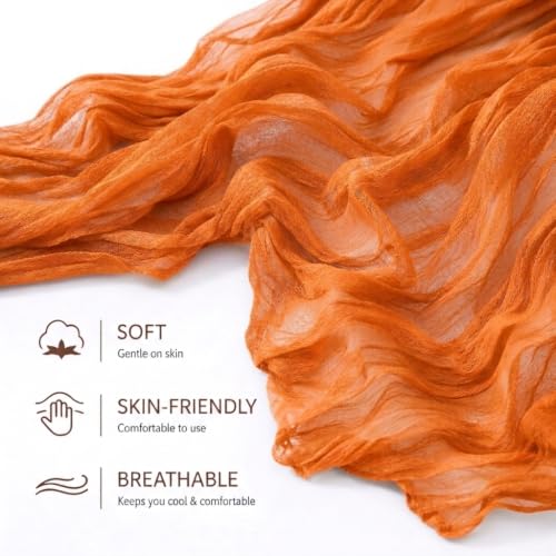 6 Pack Orange Cheesecloth Table Runner 17x108 Inch Semi Sheer Boho Gauze Cheese Cloth Table Runners for Party Wedding Sheer Runners for Baby Bridal Shower by CORTLINJY - Used condition - Image 4