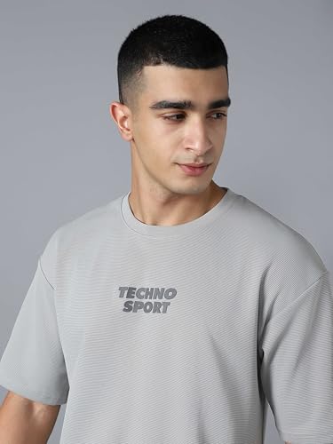 Image of TECHNOSPORT Men Printed Oversized Round Neck T-Shirt with COTFLEX, Dry Fit Sports Tee, Oversized Activewear T-Shirt for Gym, Running, Sports & Casual Wear