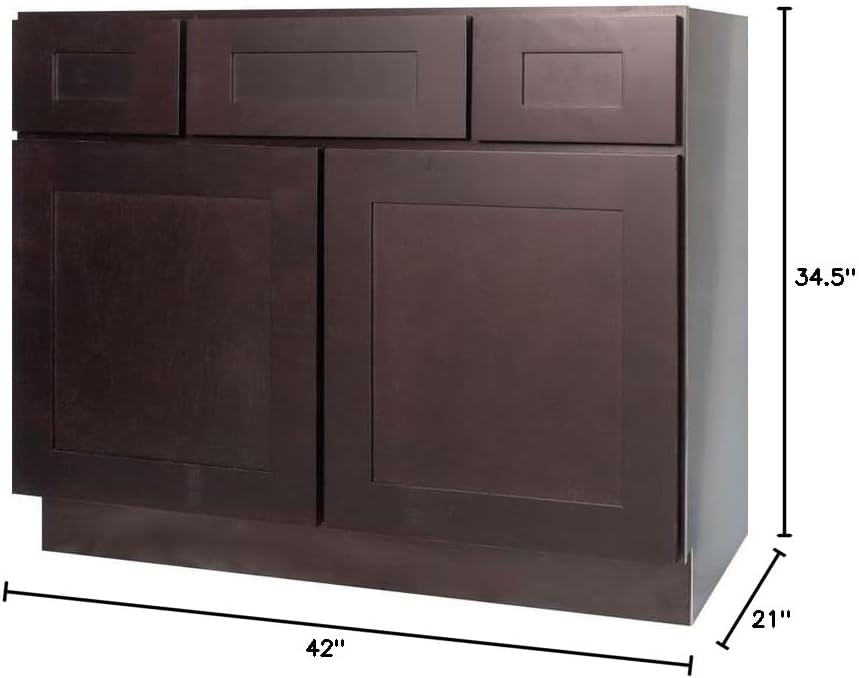 Combo Bathroom Vanity Cabinet with Two Drawers (42" W x 34.5" H x 21" D) and Over-The-Toilet Storage Cabinet (24" W x 36" H x 12" D) - Shaker Espresso