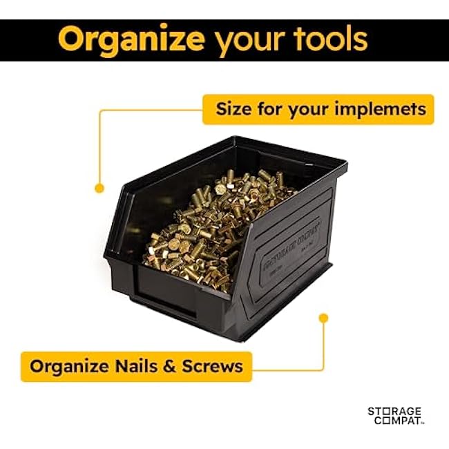 Plastic Storage Bins, Hanging, Stackable, Storage Organizer Bin for Warehouses, Workshops 9-Inch x 5-Inch x 5-Inch, Black, 12-Pack