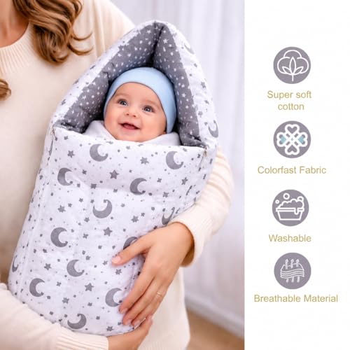 Image of Infantbond Designer Mattress with Net | Baby Sleeping Bag | Carry Bed (0-6 Months) (Moon Grey(N,S))