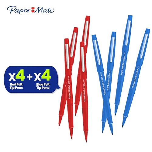 Papermate Flair Felt-Tip Pens, Red & Blue, Durable 1.0mm Tip, Water-Based, Smudge-Free Writing